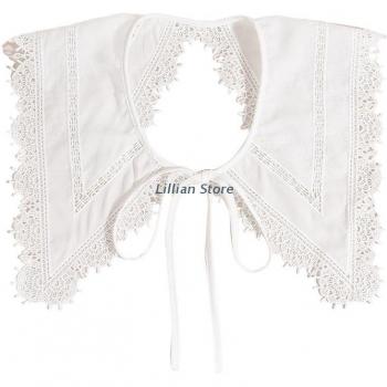 Korean Style Women Scalloped Lace Trim Detachable Collar Scarf