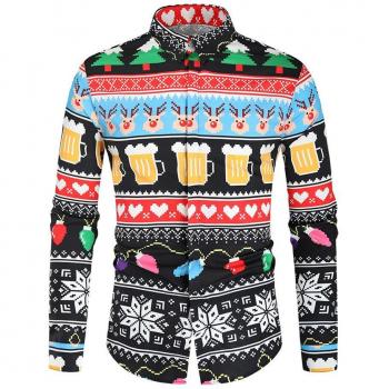 Santa Deer Print Holiday Shirt for Men