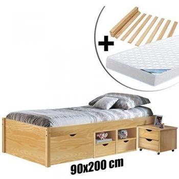 Lit Multi-Rangement 90x200 avec Matelas Ibiza