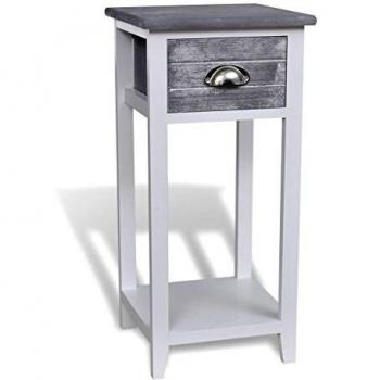 VidaXL Mesita de noche con 1 cajón Gris, Marrón, Blanco