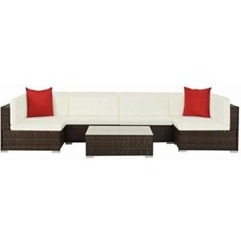 VidaXL Completo da giardino 7 pezzi con cuscini in rattan sintetico marrone