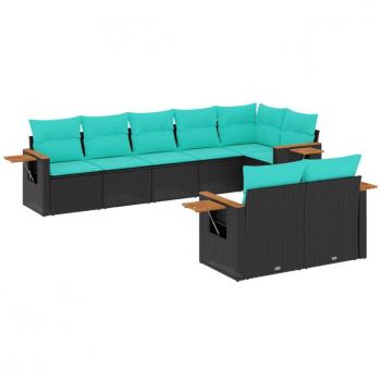 Set de muebles de jardín 8 pzas con cojines negros