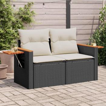 VidaXL Black and Cream 2-Seater Garden Sofa with Cushions