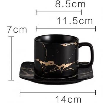 Ceramic Mug and Saucer Set with Gold Marble Pattern