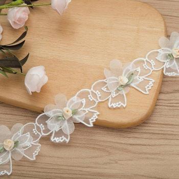 1 Yard Beaded Rose Flower Lace Ribbon for Sewing Applique