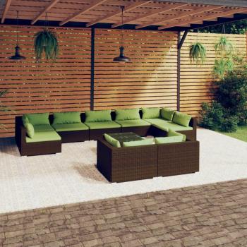 VidaXL 10-tlg. Lounge-Set für den Garten mit Kissen Braun Poly Rattan