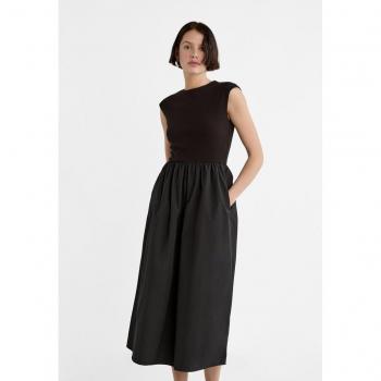 Stradivarius Midi Dress Black Contrast Mini Sleeve L