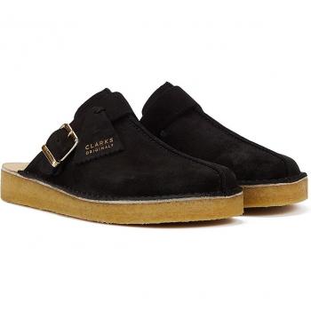 Clarks Originals Black Suede Trek Mule Sandals for Men