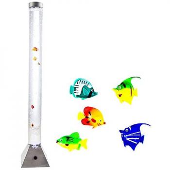 Deko-Stehleuchte mit Fischen, LED Sprudelsäule, Farbwechsel, 120 cm