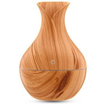 1000ml-2500ml Wood Grain Vase Humidifier with USB, Essential Oil Support, 7 Color LED Light for Home and Office