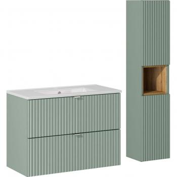 Ensemble Meuble Vasque 80cm Vert et Bois