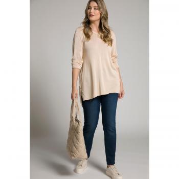 Beige Plus Size V-Neck Sweater, Size 16/18, Viscose/Synthetic Fibers