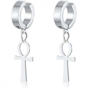 Black Stainless Steel Ankh Cross Earrings for Male Punk Style