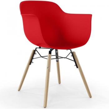Sedia Scandinavo Nordika Rosso per Pranzi con Gambe in Legno