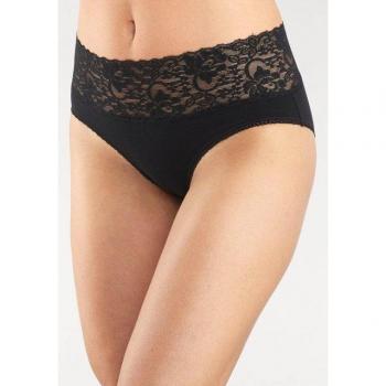 Vivance Slip Damen – Schwarzer Single Jersey Slip – Größe 32/34 – 95 % Baumwolle, 5 % Elasthan, Spitzenanteil 93 % Polyamid, 7 % LYCRA