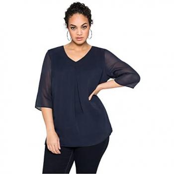 Tunika SHEEGO Große Größen Gr. 52, blau (marine), Damen, Obermaterial: 100% Polyester; Futter: 95% Viskose, 5% Elasthan, unifarben, Tuniken, im Lagenlook, mit Chiffon