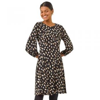 Roman Women's Speckled Print Stretch Dress – Beige 18
