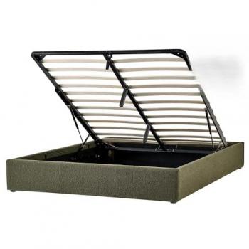 Belianni Dark Green King Size Bed with Bouclé Fabric and Linen Drawer (5ft 3)