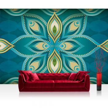 Orientisches Vliestapete‑Design 400x280 cm – Abstrakte Illustration in Blau/ Gelb