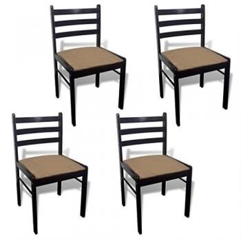 Chaises à manger en lot de 4 en hévéa solide et velours marron
