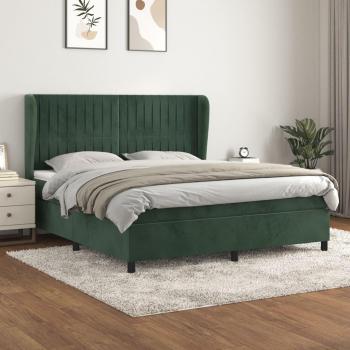 Lit avec sommier à lattes et matelas en velours 180x200 cm vert foncé