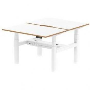 Oslo Height Adjustable Back-to-Back 2-Person Bench Desk 1200x800mm with Wood Edge White Finish