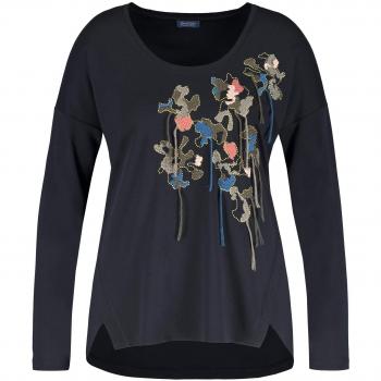Damen Samoon Langärmliges T-Shirt mit Navy‑Stickapplikation 52