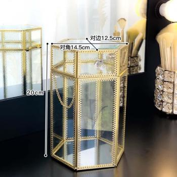 HUNYOO Pearl Makeup Brushes Organizer with Glass and Metal