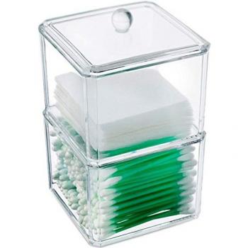 Acrylic Bathroom Accessory Organizer – Multi‑Level Cotton Pad & Swab Case