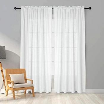 Melodieux Faux Linen Voile Net Curtains for Bedroom and Living Room