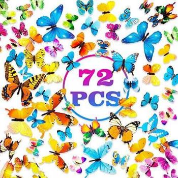 PGFUN 72 Stickers Muraux Papillons 3D Colorés