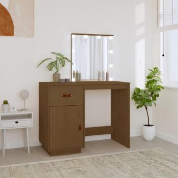 VidaXL Honey Brown LED Vanity Table 95x50x133.5 cm Solid Pine