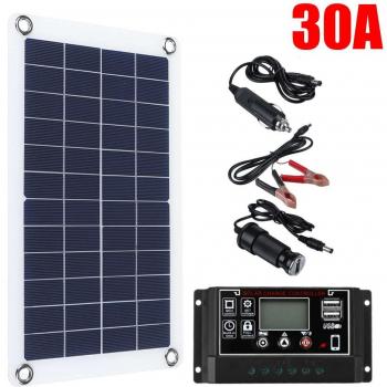 30W 12V Solar-Set mit 2 USB-Anschlüssen, monokristallines Solarmodul, LCD-Anzeige und 10-60A Laderegler