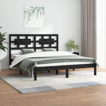 Estructura de cama king madera maciza de pino negra 150x200 cm Vidaxl Negro