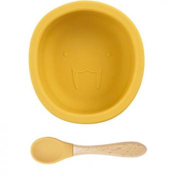 BPA Free Children's Feeding Set with Wooden Handle and Suction Cup