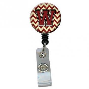 Carolines Treasures CJ1061-WBR Letter W Chevron Maroon & Gold Badge Reel