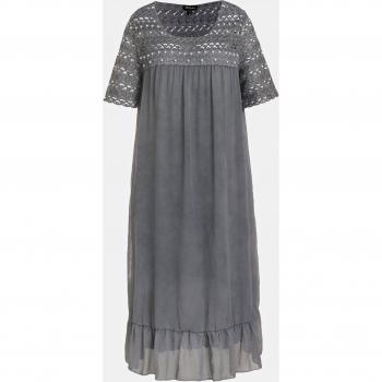Women's Plus Size Grey Chiffon Maxi Dress with Lace Yoke, Size 16/18