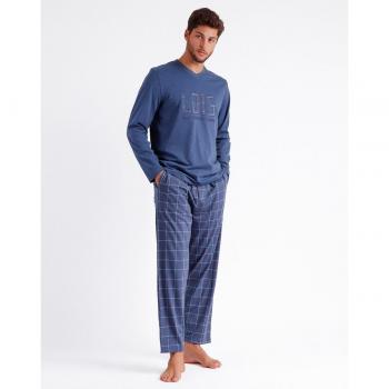 Camisa Nocturna Loí Jeans: Pijama Largo Azul Marino para Hombre