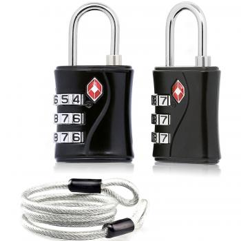 AspenSport TSA Gepäckschloss 2er Set Reiseschloss Kofferschloss Kabelschloss Vorhängeschloss Zahlenschloss mit Stahlseil