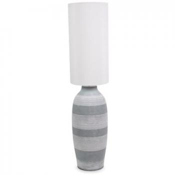 Cement Effect Grey Midi Floor Lamp with Cream Drum Shade