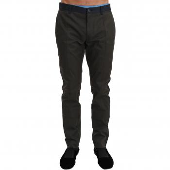 Elegant Gray Slim Fit Striped Casual Trousers for Men Size L