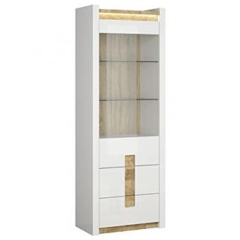 Vitrina estratificada blanca con 1 puerta y 2 cajones con LED