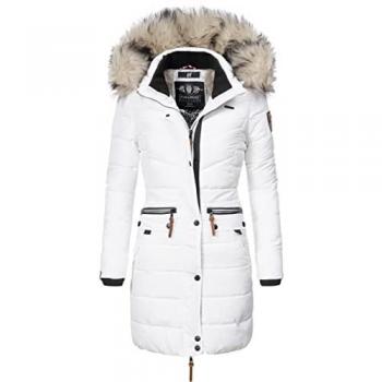 NAVAHOO Langer Winter Steppmantel mit Kunstfellkapuze „Paula“ Weiß 4XL