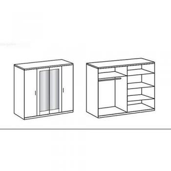 Miroir Armoire PEGANE 4 Portes Blanc Béton Gris Clair