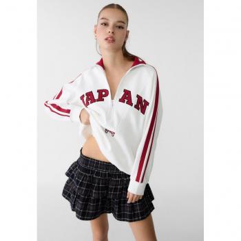 Stradivarius Felpa Bianca con cerniera oversize M