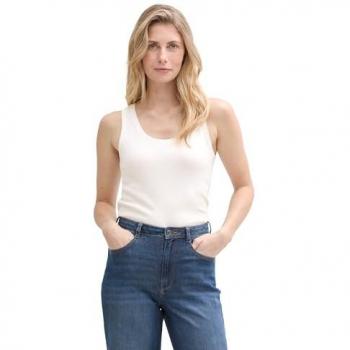 Tom Tailor Damen Oberteil aus Baumwoll-Mix, Offwhite, Größe XL