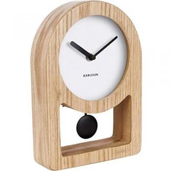 White Pendulum Table Clock in Wood Veneer Design by Lena