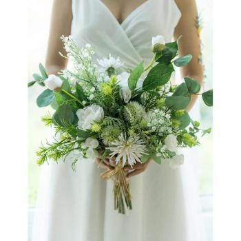 JaneVini White Bridal Bouquet with Greenery