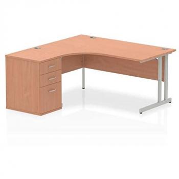 Impulse 1600mm Left Crescent Office Desk Oak Top White Cantilever Leg