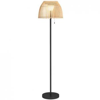Lampadaire solaire LED sans fil réglable USB en aluminium noir et abat-jour bambou